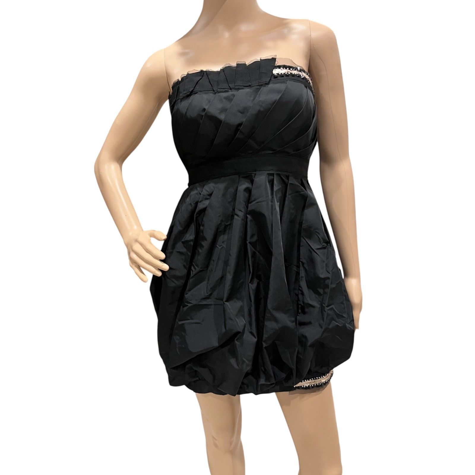 Bcbgmaxazria Embellished Strapless Black Taffeta Bubble Cocktail Mini Dress Sz 0